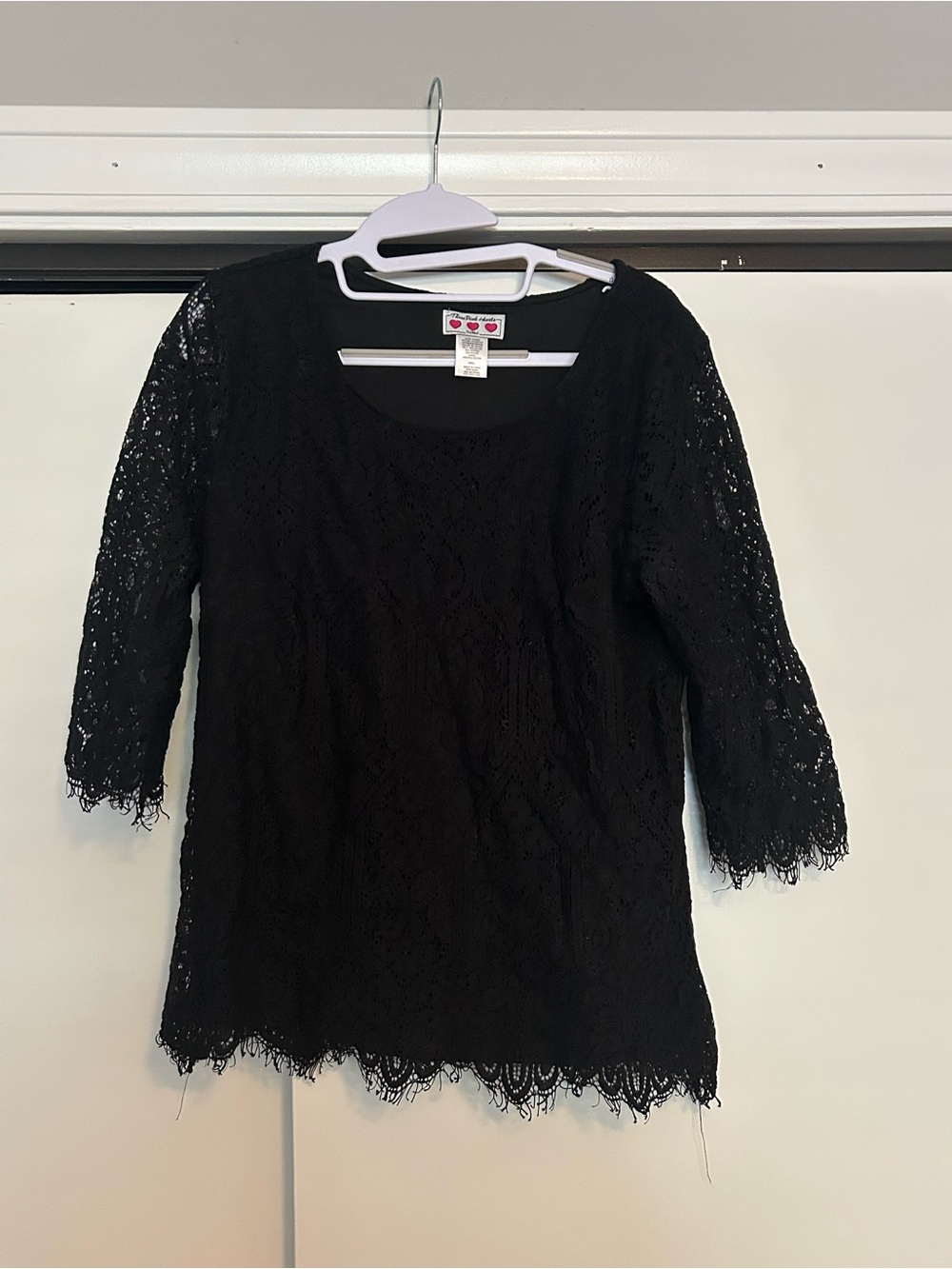 Three Hearts Black Lace Top with Scalloped Edges